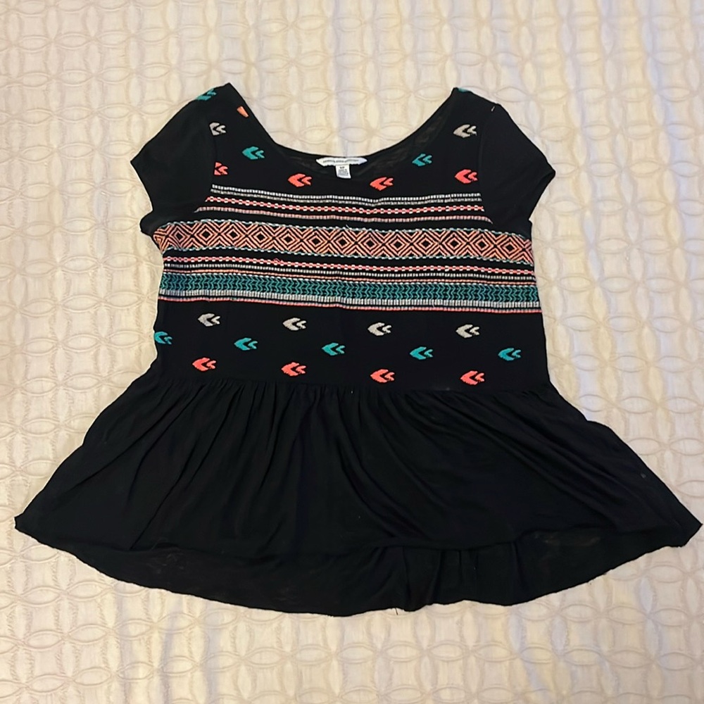 Black American Eagle Outfitters woven and knit crop top like blouse